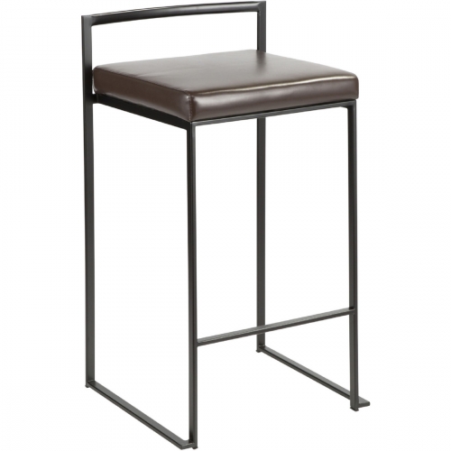 Fuji Stackable 27" Counter Stool in Brown Leatherette & Black Metal (Set of 2)