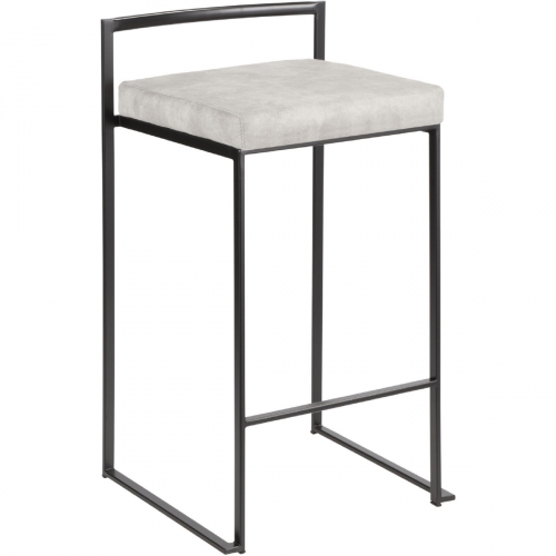 Fuji Stackable 27" Counter Stool in Light Grey Cowboy Fabric & Black Metal (Set of 2)