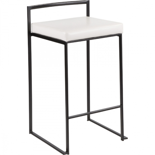 Fuji Stackable 27" Counter Stool in White Leatherette & Black Metal (Set of 2)