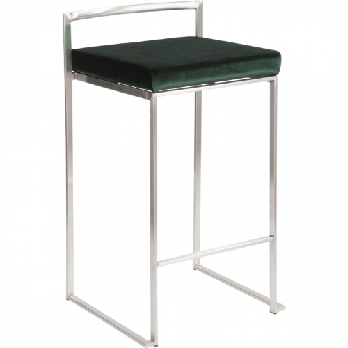 Fuji Stackable 27" Counter Stool in Green Velvet & Stainless Steel (Set of 2)