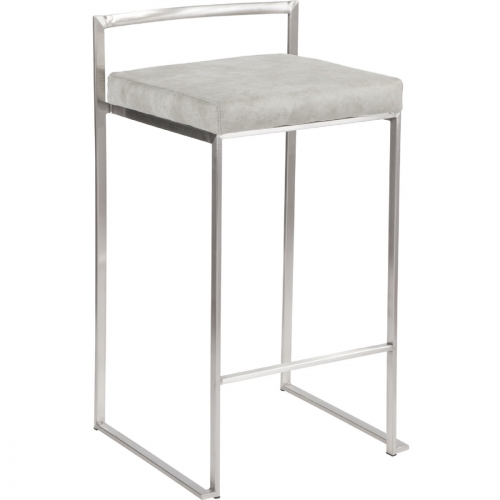 Fuji Stackable 27" Counter Stool in Light Grey Cowboy Fabric & Stainless Steel (Set of 2)