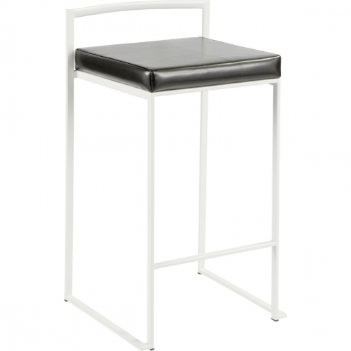 Fuji Stackable 27" Counter Stool in Black Leatherette & White Metal (Set of 2)