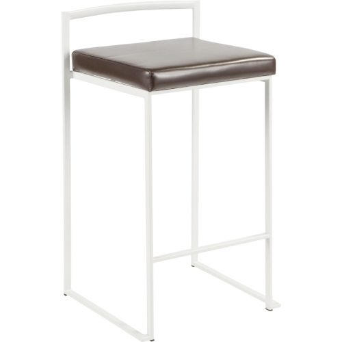 Fuji Stackable 27" Counter Stool in Brown Leatherette & White Metal (Set of 2)