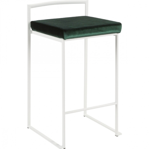 Fuji Stackable 27" Counter Stool in Green Velvet & White Metal (Set of 2)