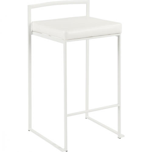 Fuji Stackable 27" Counter Stool in White Leatherette & White Metal (Set of 2)