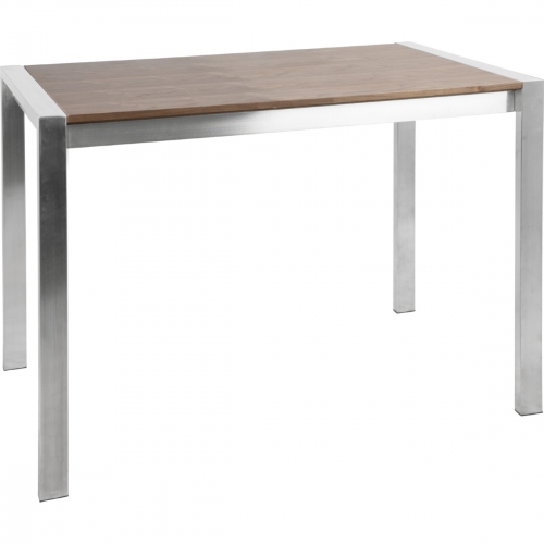 Fuji 48" Counter Dining Table in Brushed Stainless Steel & Walnut