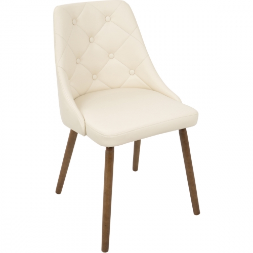 Giovanni Dining Accent Chair in Quilted Cream Leatherette & Walnut Finish