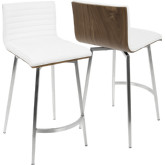 Mason Swivel 26" Counter Stool in White Leatherette, Walnut & Stainless (Set of 2)