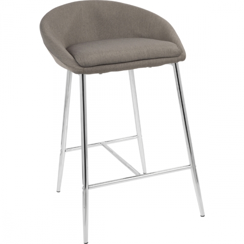 Matisse 26" Counter Stool in Grey Fabric & Chrome Frame (Set of 2)