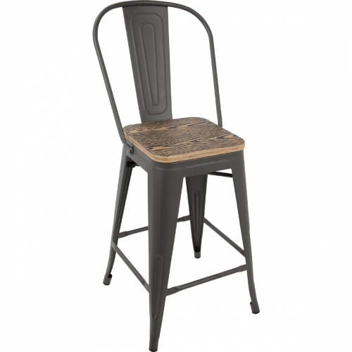 Oregon High Back 24" Counter Stool in Brown & Grey Metal (Set of 2)