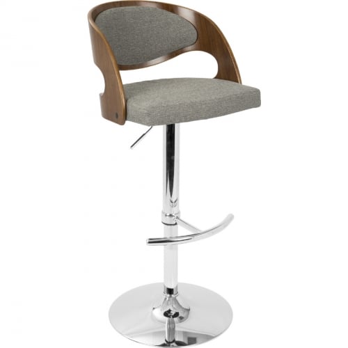 Pino Adjustable Swivel Bar Stool in Grey Fabric & Walnut Finish