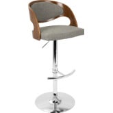 Pino Adjustable Swivel Bar Stool in Grey Fabric & Walnut Finish