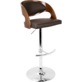 Pino Adjustable Swivel Bar Stool in Brown Leatherette & Walnut FInish