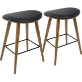 Saddle 25" Counter Stool in Black Leatherette on Walnut (Set of 2)