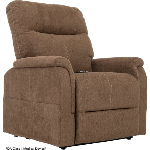 Dynamo Layflat Lift Recliner w/ Heat & Massage in Brown Fabric