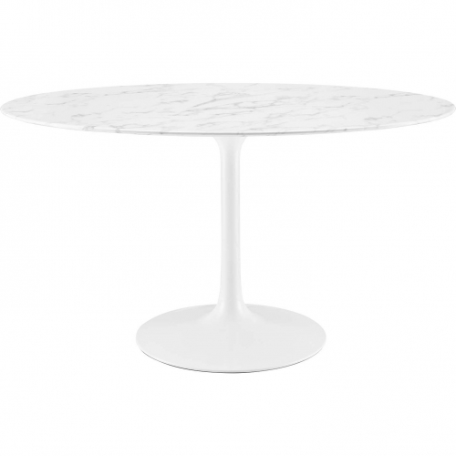 Lippa 54" Oval-Shaped Dining Table in White Marble Look