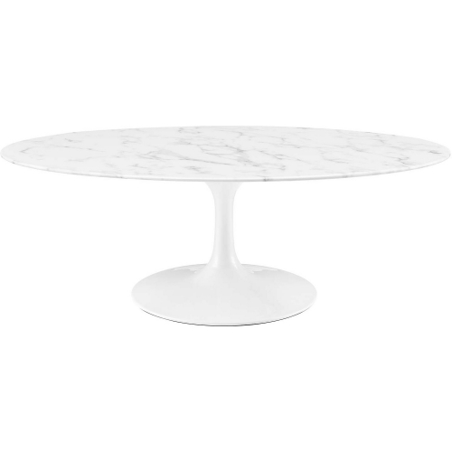 Lippa 48" Oval Shaped Artificial White Marble Coffee Table w/ Powder Coated Metal Base