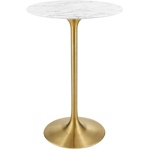 Lippa 28" Bar Table in White Faux Marble on Gold Metal