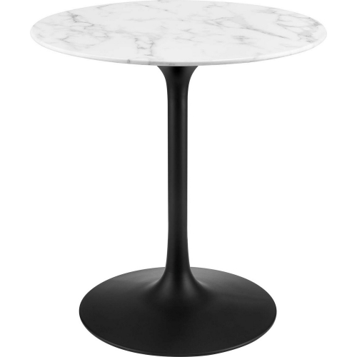 Lippa 28" Round Dining Table in White Faux Marble & Black Metal