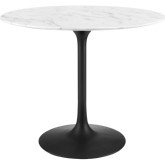 Lippa 36" Round Dining Table in White Faux Marble & Black Metal