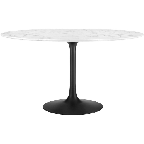 Lippa 54" Round Dining Table in White Faux Marble & Black Metal