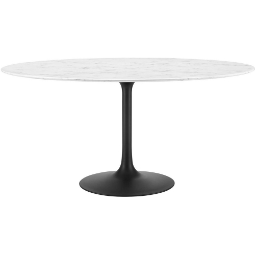 Lippa 60" Round Dining Table in White Faux Marble & Black Metal