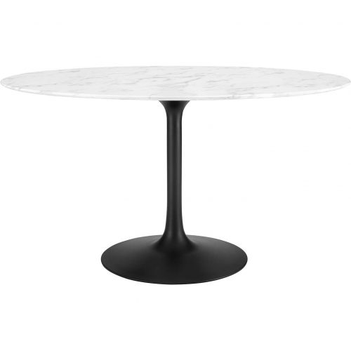 Lippa 54" Oval Dining Table in White Faux Marble & Black Metal