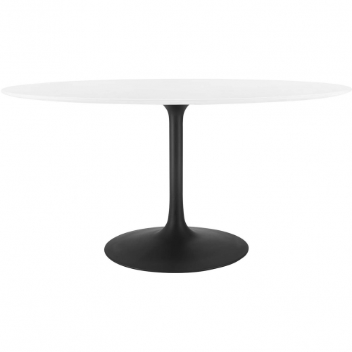 Lippa 60" Oval Dining Table in White Wood & Black Metal