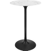 Lippa 28" Round Bar Table in White Faux Marble & Black Metal