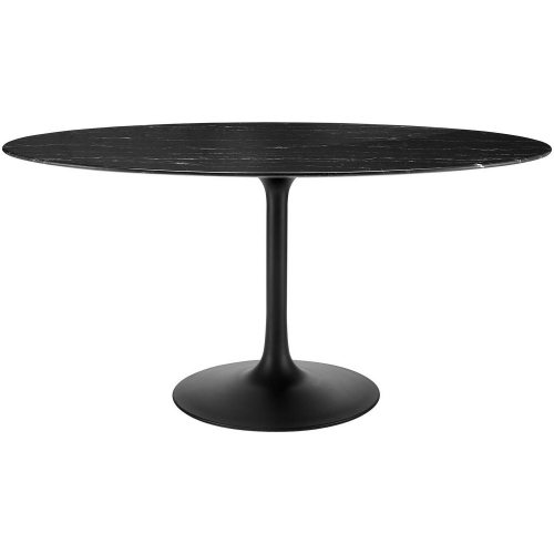 Lippa 60" Oval Dining Table in Black Faux Marble & Metal