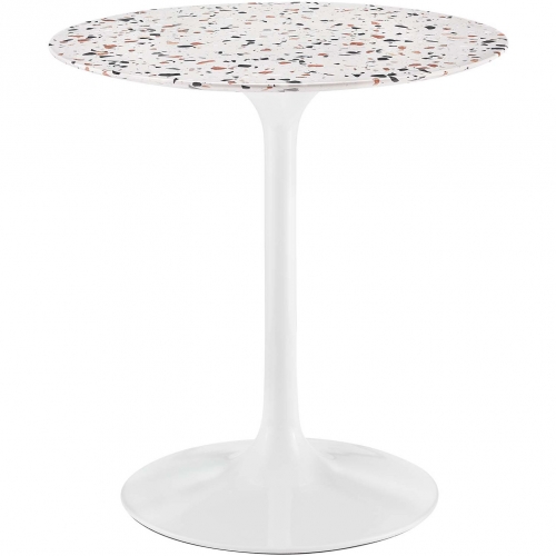 Lippa 28" Round Dining Table in White Terrazzo & Gloss White