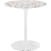 Lippa 28" Round Dining Table in White Terrazzo & Gloss White