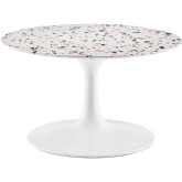 Lippa 28" Round Coffee Table in White Terrazzo & Gloss White