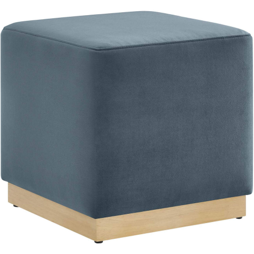 Tilden 17" Square Ottoman in Cadet Blue Performance Velvet & Natural Finish Wood