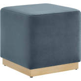 Tilden 17" Square Ottoman in Cadet Blue Performance Velvet & Natural Finish Wood