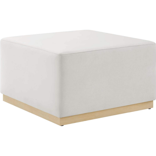 Tilden 28" Square Ottoman in Alabaster Performance Velvet & Natural Finish Wood