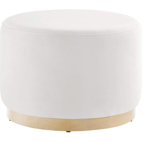 Tilden 23" Round Ottoman in Alabaster Performance Velvet & Natural Finish Wood