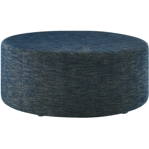 Callum 38" Round Ottoman in Heathered Weave Azure Blue Fabric