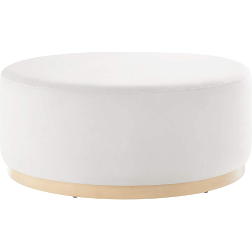 Tilden 38" Round Ottoman in Alabaster Performance Velvet & Natural Finish Wood