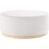 Tilden 38" Round Ottoman in Alabaster Performance Velvet & Natural Finish Wood