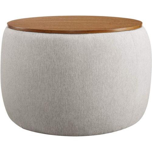 Perla Storage Ottoman in Heathered Weave Ivory Fabric & Wood