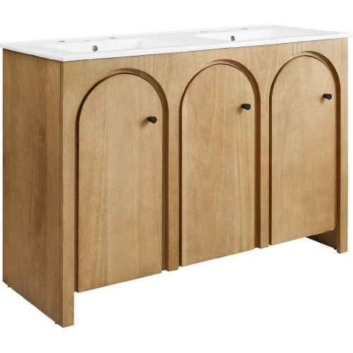 Appia 48" Double Sink Bathroom Vanity in Oak Finish Wood & White Ceramic