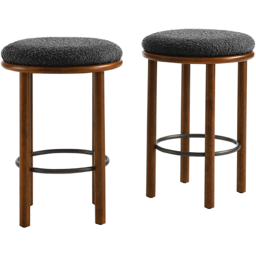 Fable Counter Stool in Walnut Finish Wood & Charcoal Gray Boucle Fabric (Set of 2)