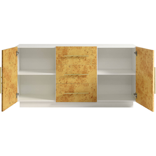 Abel 59" TV Stand Sideboard Buffet in White & Burl Wood