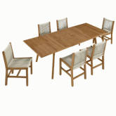 Vienna 7 Piece Outdoor Dining Set w/ Armless Chairs in Natural Rope & Teak