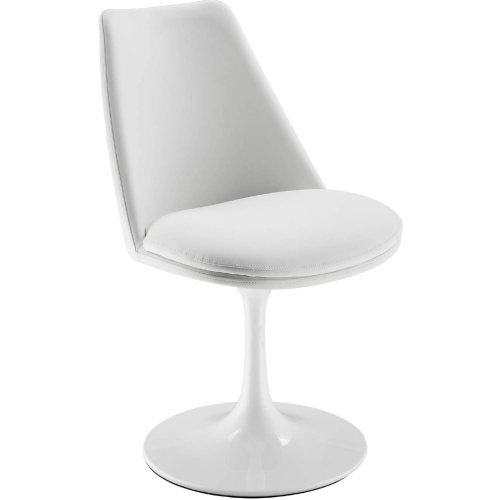 Lippa Swivel Dining Chair in White Vegan Leather & White Metal