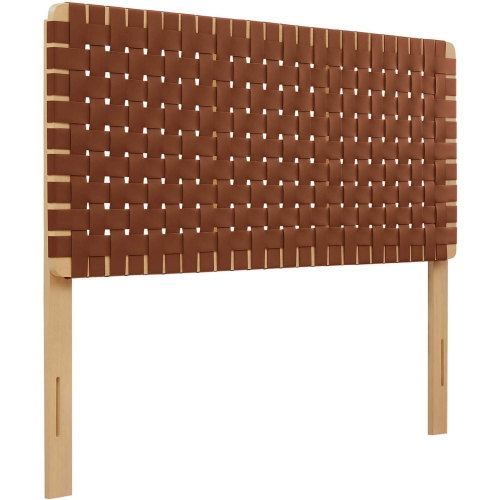 Sparta Full Headboard in Natural Finish Wood & Brown Vegan Leather Weave