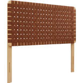 Sparta Full Headboard in Natural Finish Wood & Brown Vegan Leather Weave