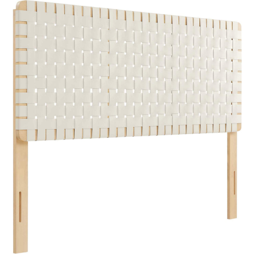 Sparta Queen Headboard in Natural Finish Wood & Beige Vegan Leather Weave