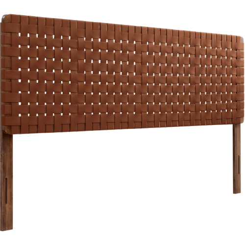 Sparta King Headboard in Walnut Finish Wood & Brown Vegan Leather Weave